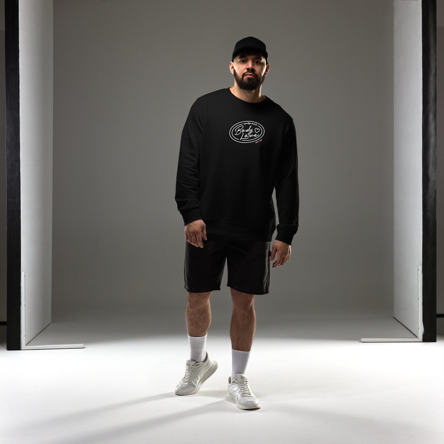 Embrace Body Love Logo, organic sweatshirt- Crewneck, White Logo (Recycled)