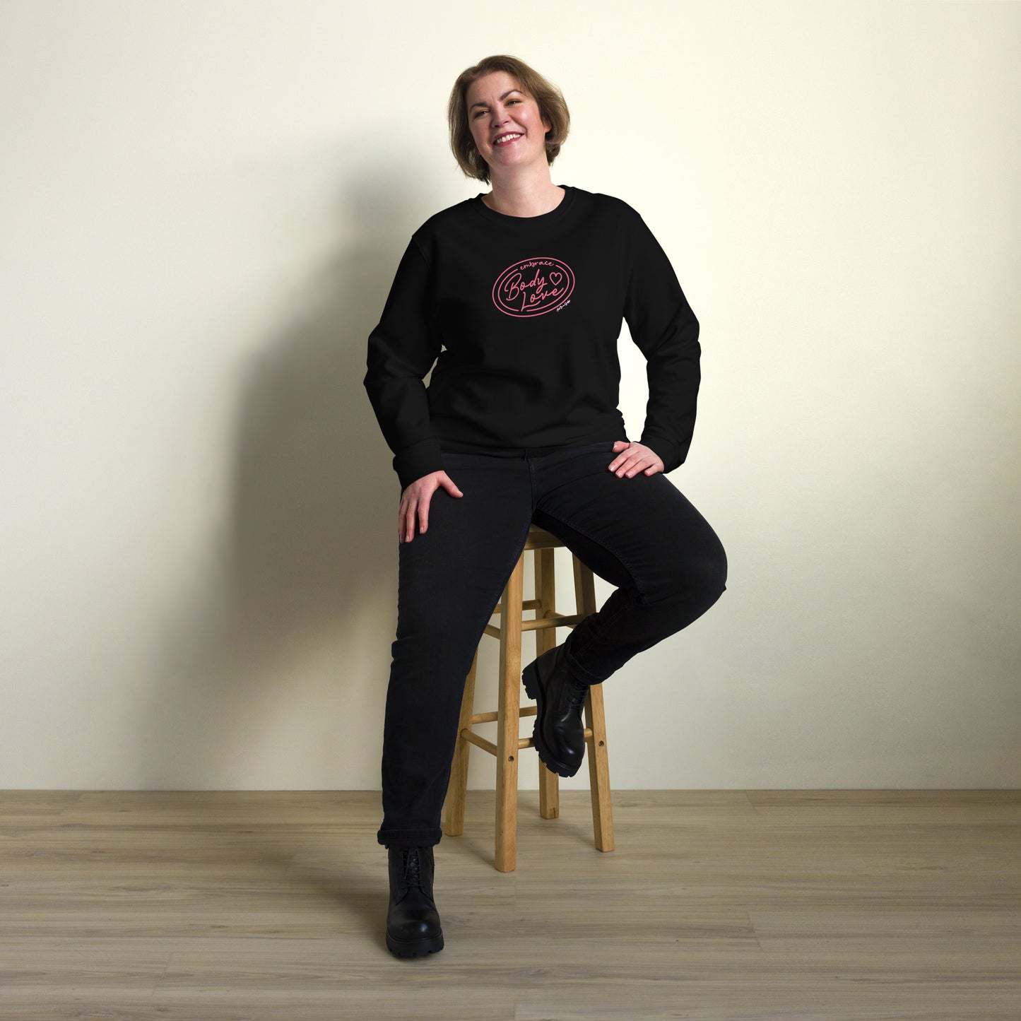 Embrace Body Love Logo, organic sweatshirt- Crewneck, Pink Logo (Recycled)