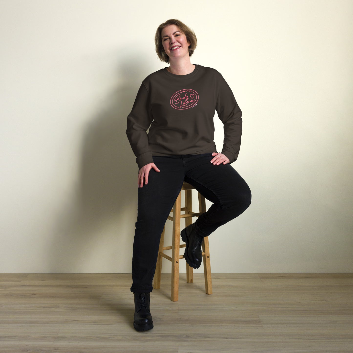 Embrace Body Love Logo, organic sweatshirt- Crewneck, Pink Logo (Recycled)