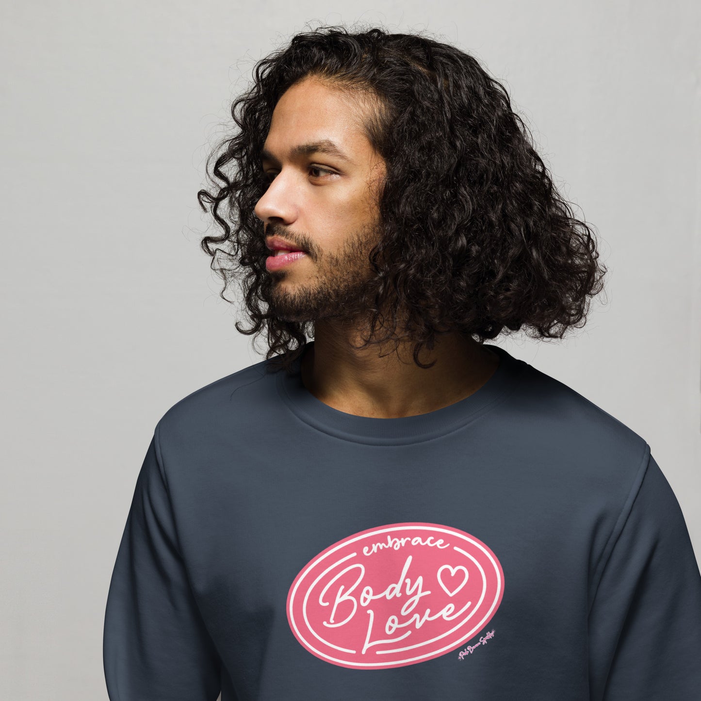 Embrace Body Love Logo, Organic Sweatshirt- Crewneck, Pink/White Logo (Recycled)