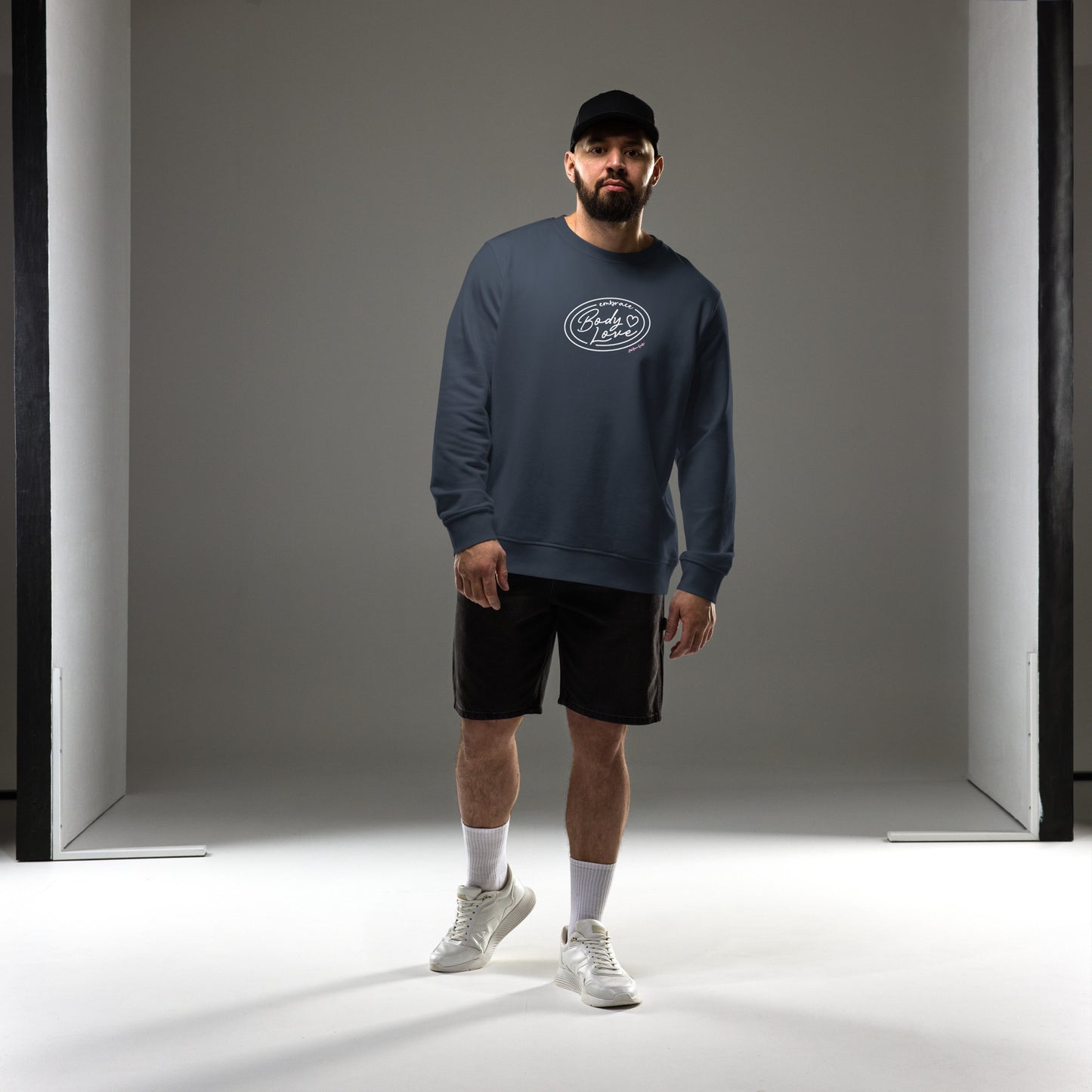 Embrace Body Love Logo, organic sweatshirt- Crewneck, White Logo (Recycled)