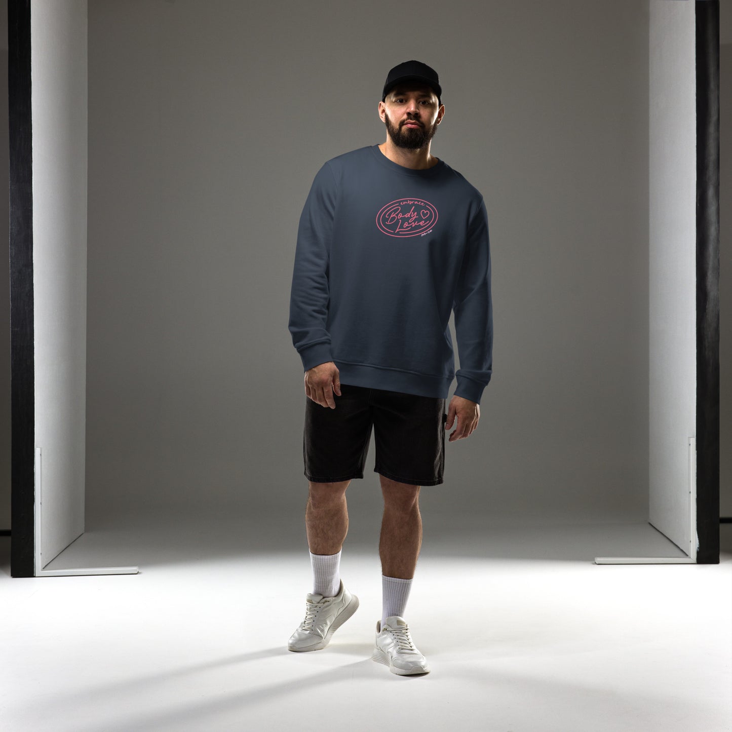 Embrace Body Love Logo, organic sweatshirt- Crewneck, Pink Logo (Recycled)