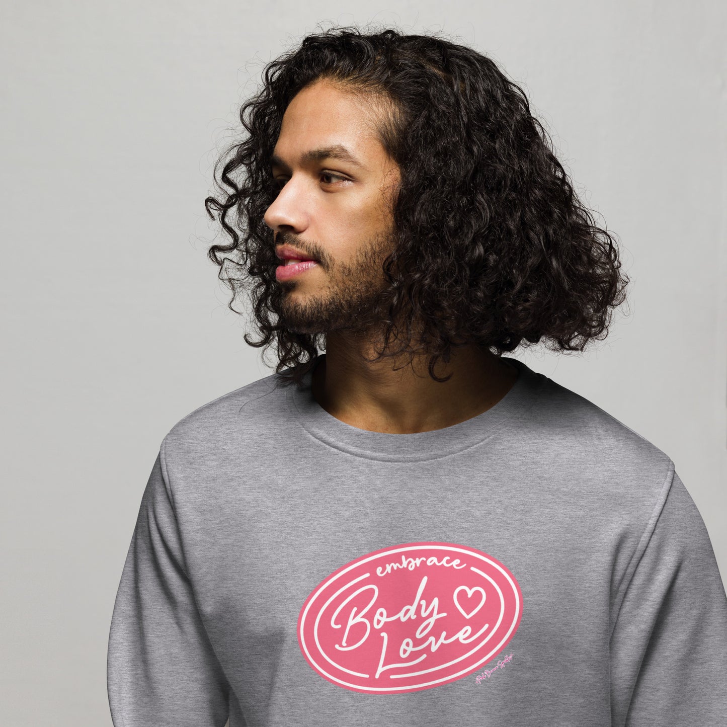 Embrace Body Love Logo, Organic Sweatshirt- Crewneck, Pink/White Logo (Recycled)