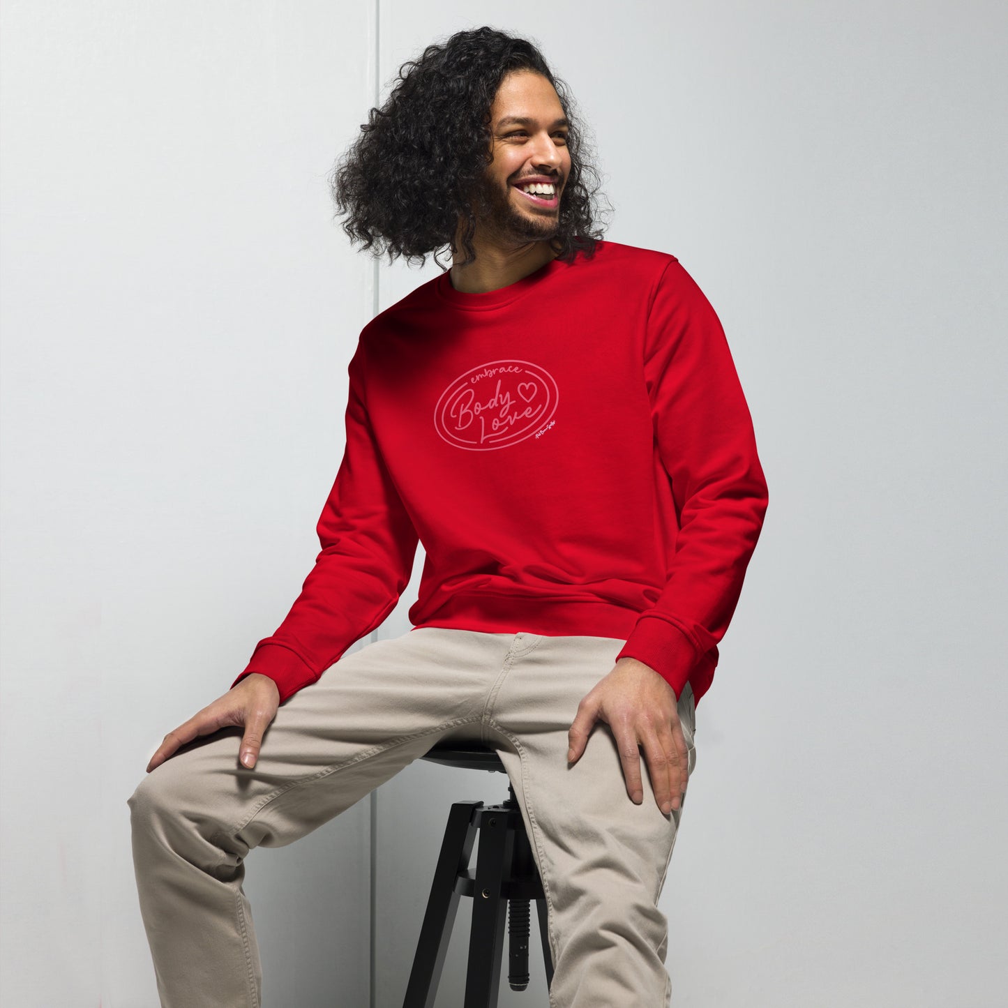 Embrace Body Love Logo, organic sweatshirt- Crewneck, Pink Logo (Recycled)