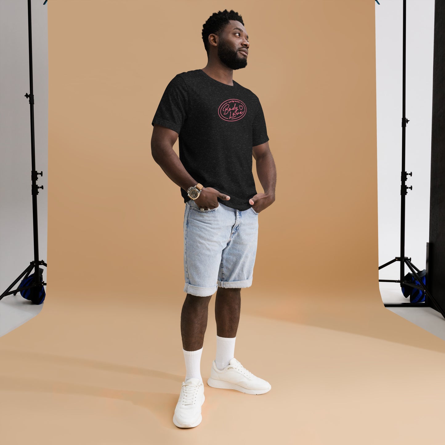Embrace Body Love Logo, Classic Genderless T-shirt- Pink Logo