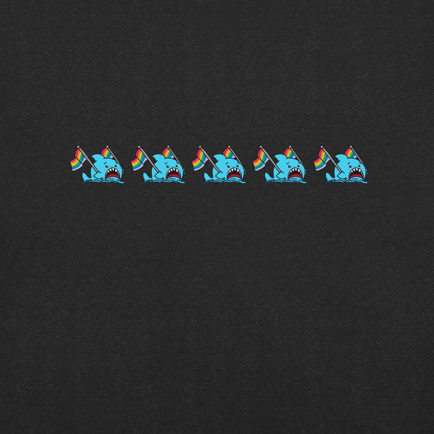 Anxious Shark Celebrates Pride! Genderless T-shirt (classic rainbow parade)