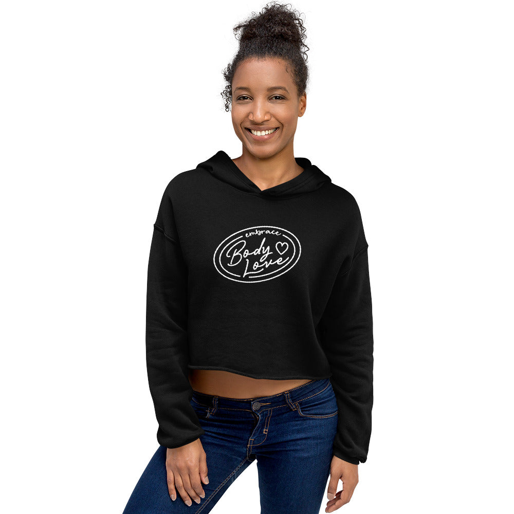 Embrace Body Love Logo, Crop Hoodie- White Logo
