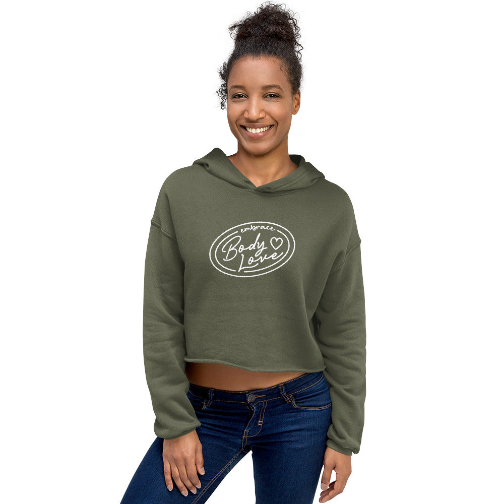 Embrace Body Love Logo, Crop Hoodie- White Logo