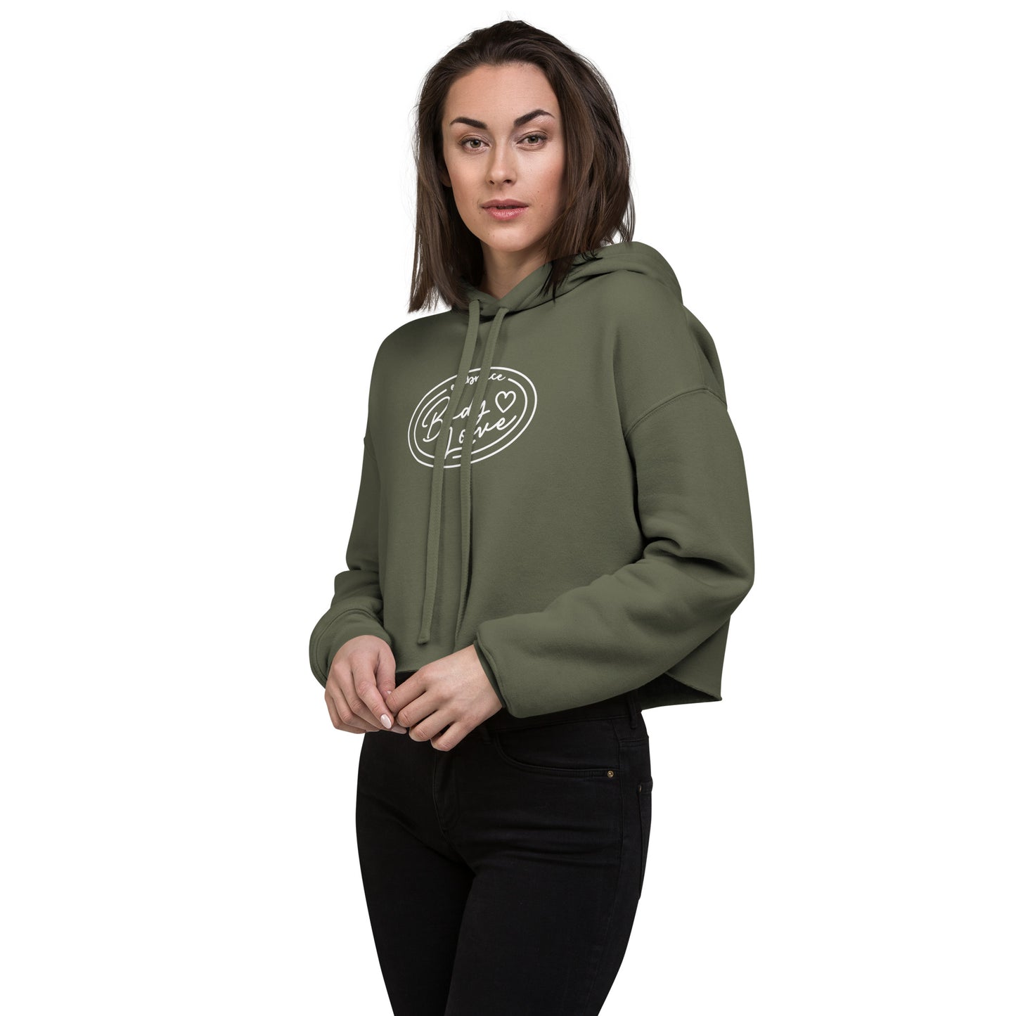 Embrace Body Love Logo, Crop Hoodie- White Logo