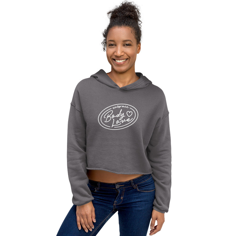 Embrace Body Love Logo, Crop Hoodie- White Logo