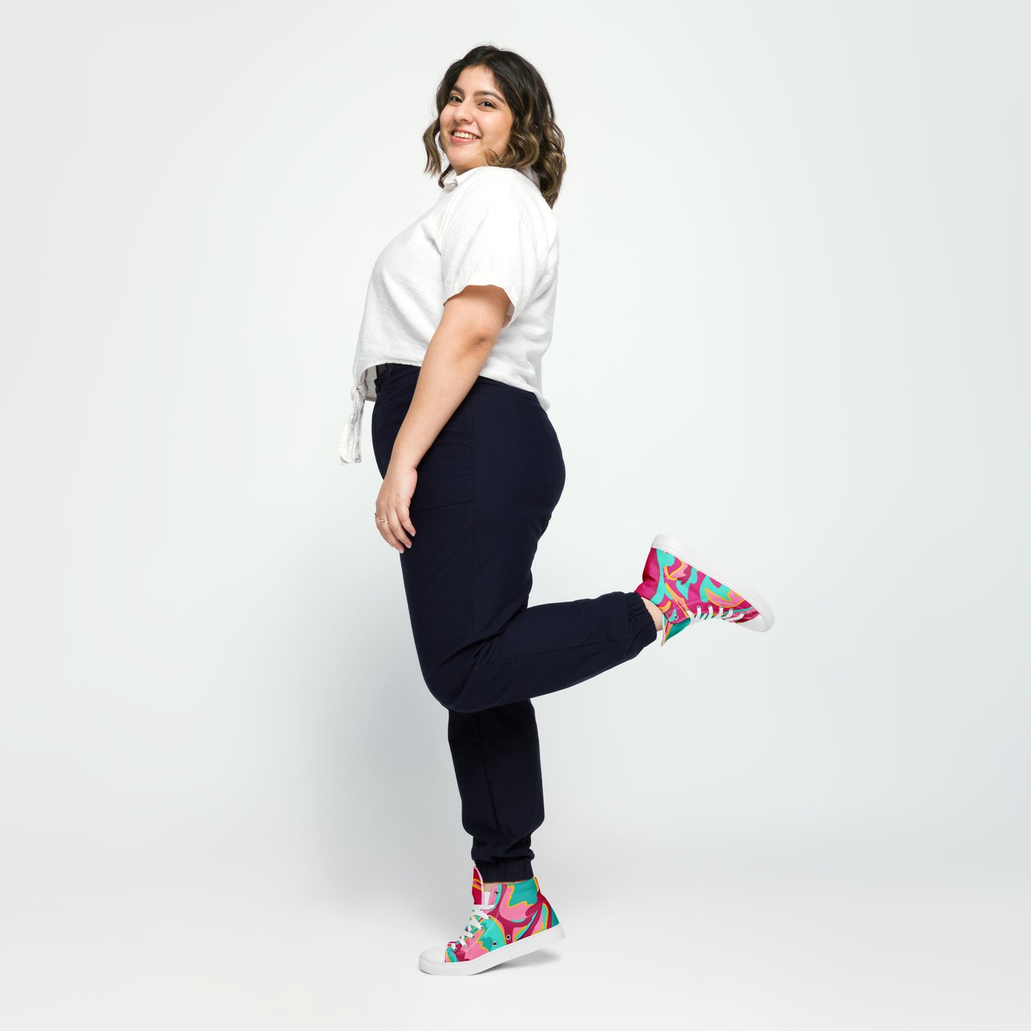 Embrace Body Love High Top Canvas Shoes, Split Colour- Hot Pink/Teal (Women's Sizing)