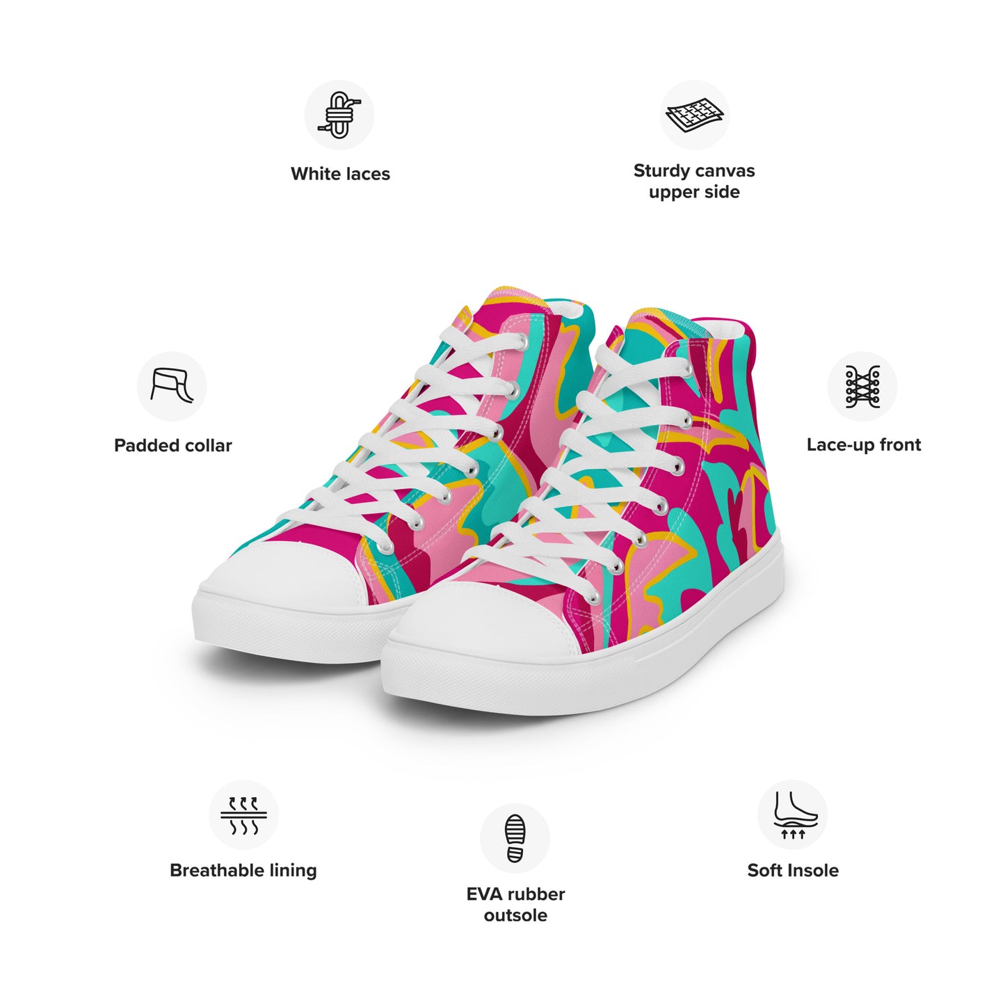 Embrace Body Love High Top Canvas Shoes, Split Colour- Hot Pink/Teal (Women's Sizing)