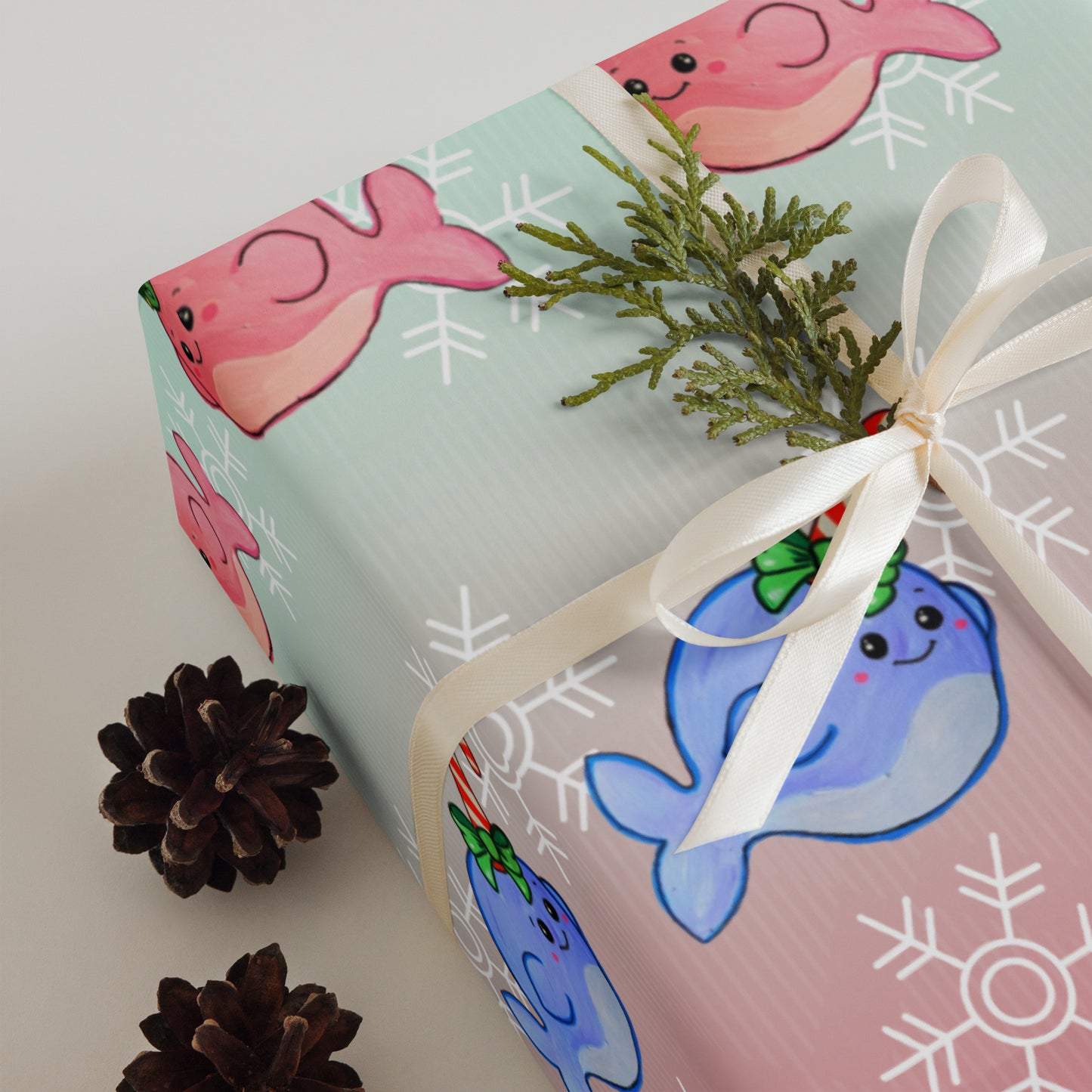 Christmas/Holiday Narwhals- Wrapping paper sheets