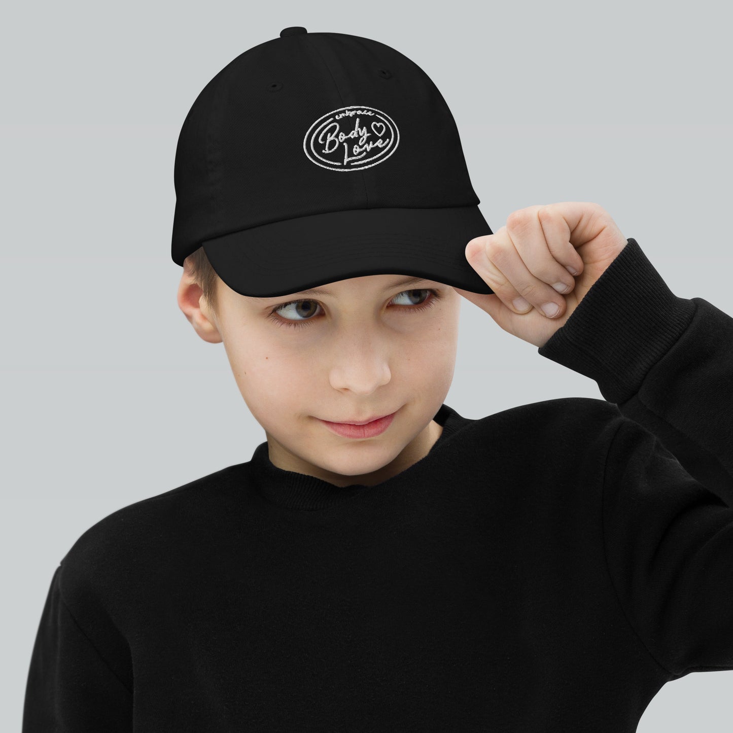 Embrace Body Love Logo- Youth baseball cap/hat (White Logo)