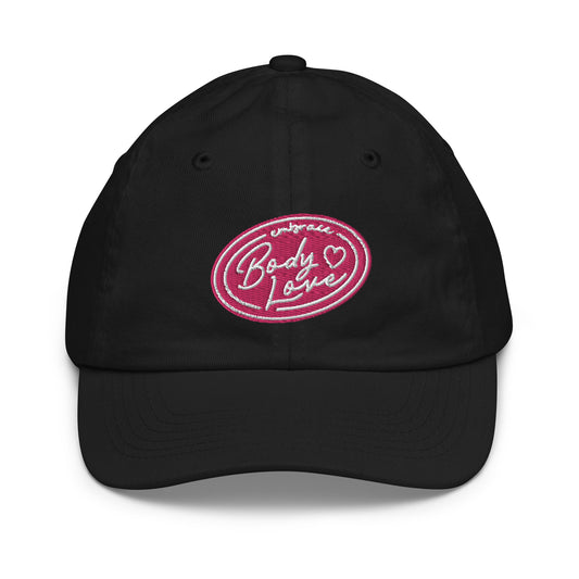 Embrace Body Love Logo, Youth baseball cap/hat- Pink/White Logo