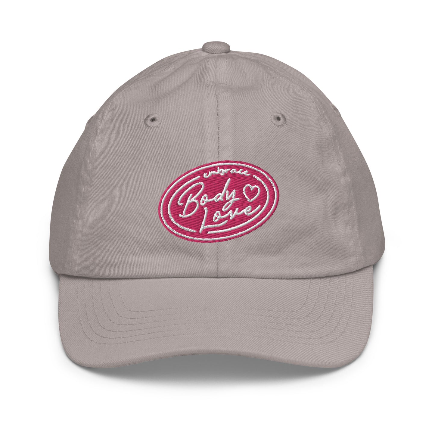 Embrace Body Love Logo, Youth baseball cap/hat- Pink/White Logo