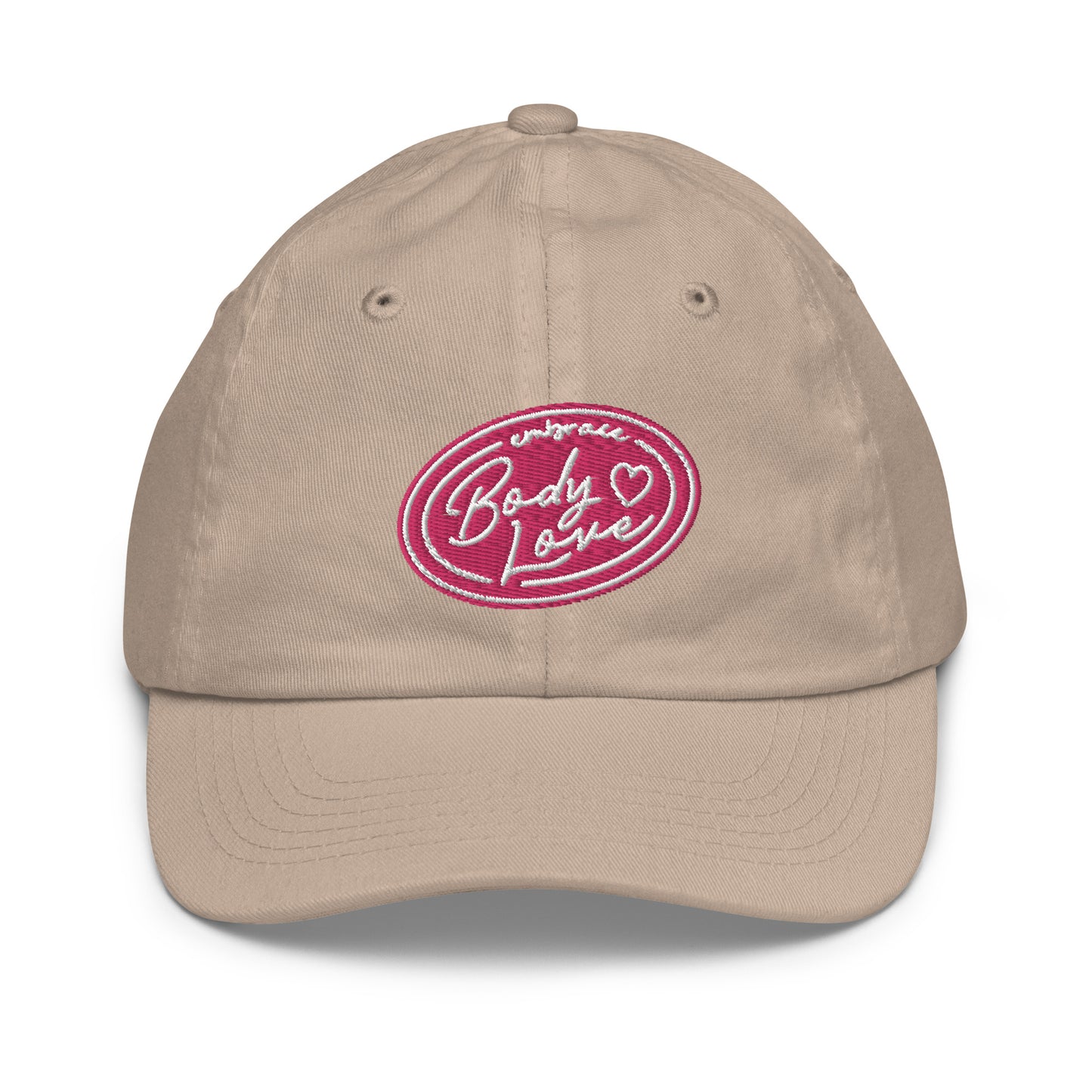 Embrace Body Love Logo, Youth baseball cap/hat- Pink/White Logo