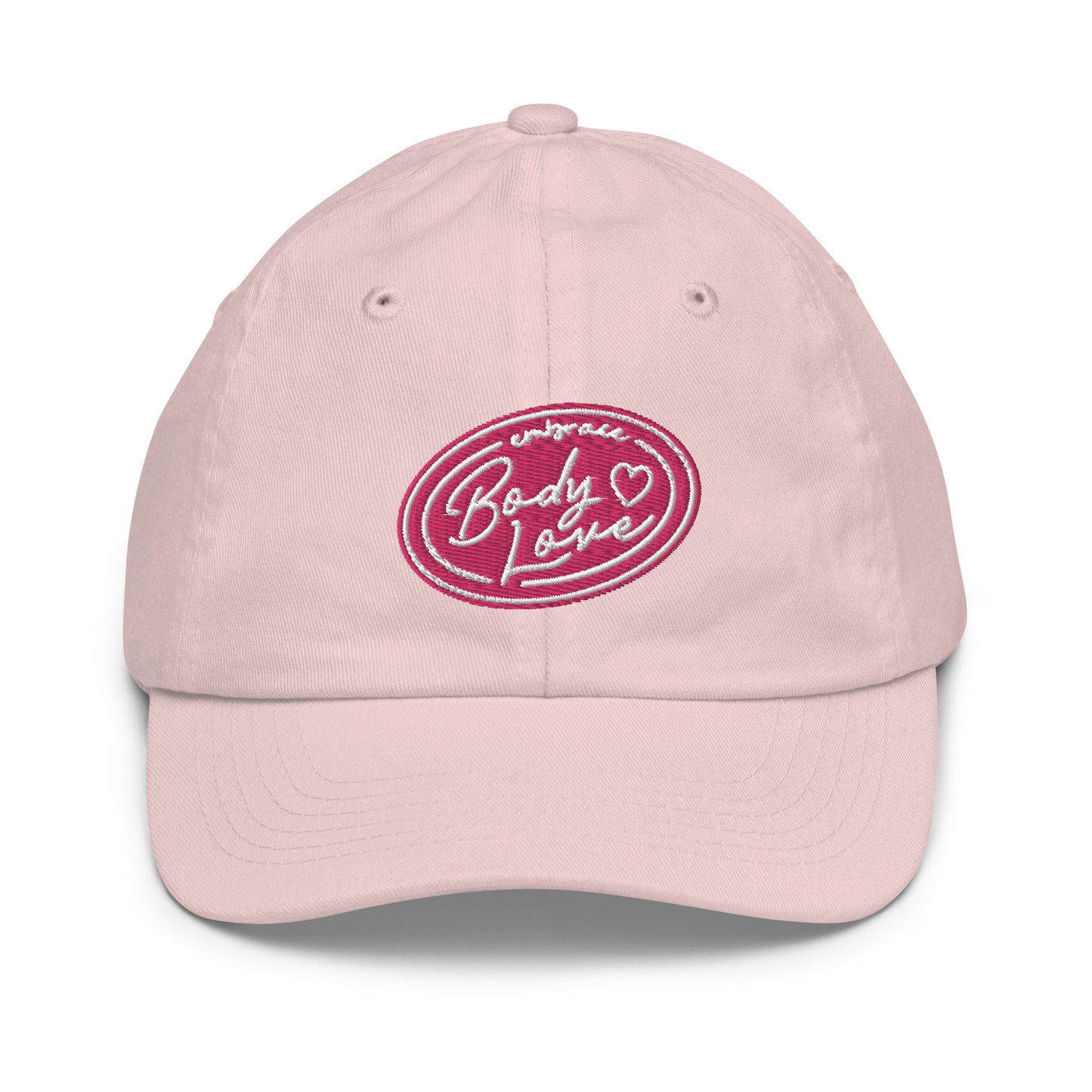 Embrace Body Love Logo, Youth baseball cap/hat- Pink/White Logo