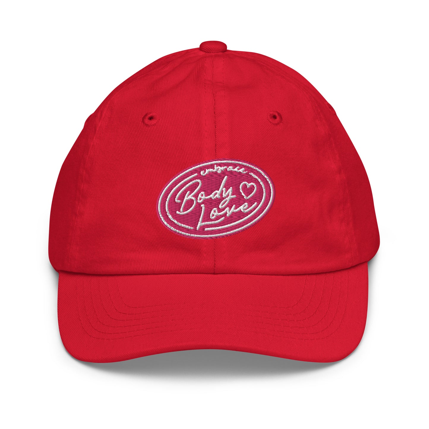 Embrace Body Love Logo, Youth baseball cap/hat- Pink/White Logo