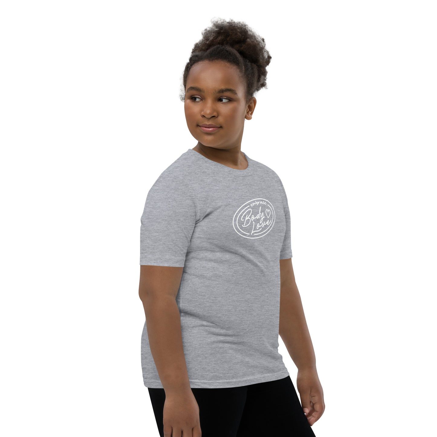 Embrace Body Love Logo- Genderless Youth Short Sleeve T-Shirt (white logo)