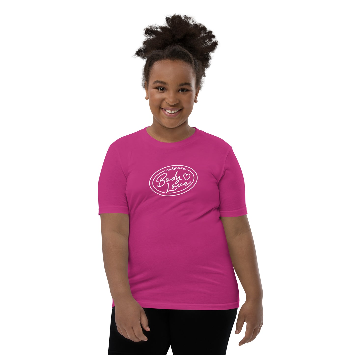 Embrace Body Love Logo- Genderless Youth Short Sleeve T-Shirt (white logo)