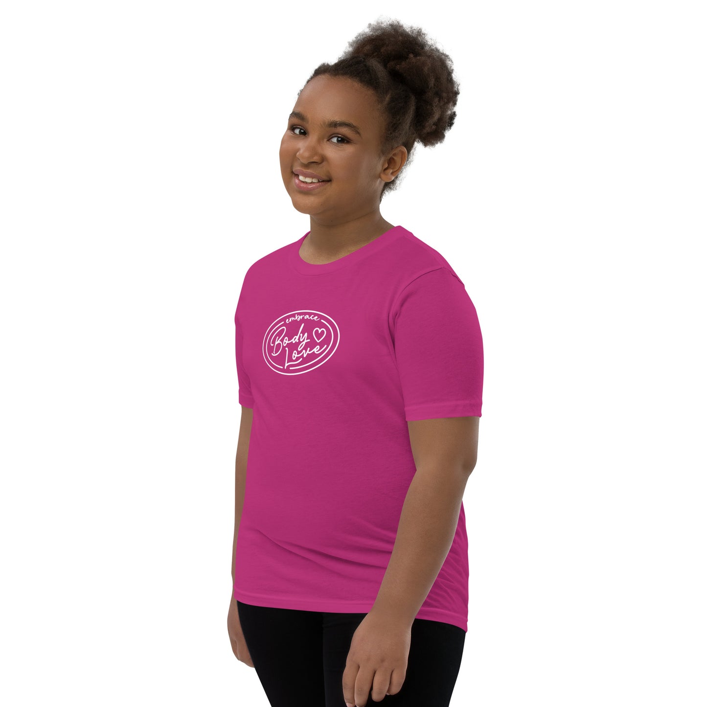 Embrace Body Love Logo- Genderless Youth Short Sleeve T-Shirt (white logo)