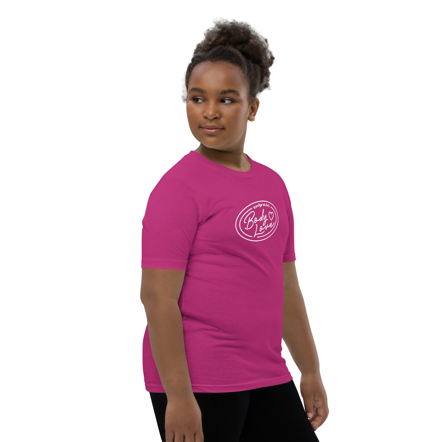 Embrace Body Love Logo- Genderless Youth Short Sleeve T-Shirt (white logo)