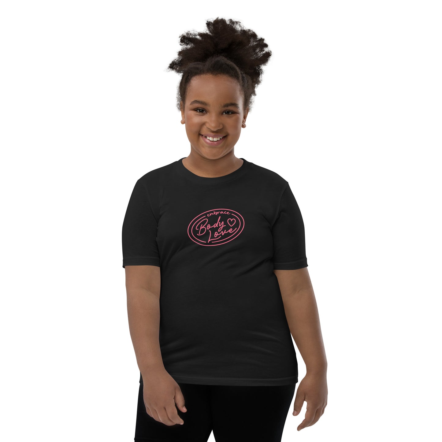 Embrace Body Love Logo- Genderless Youth Short Sleeve T-Shirt (pink logo)
