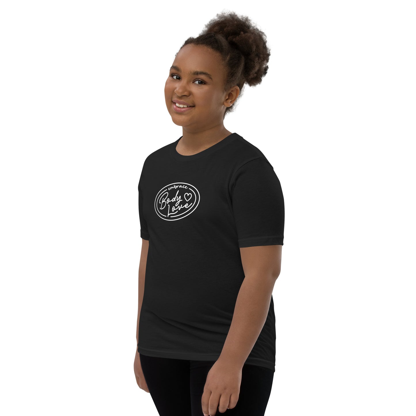 Embrace Body Love Logo- Genderless Youth Short Sleeve T-Shirt (white logo)