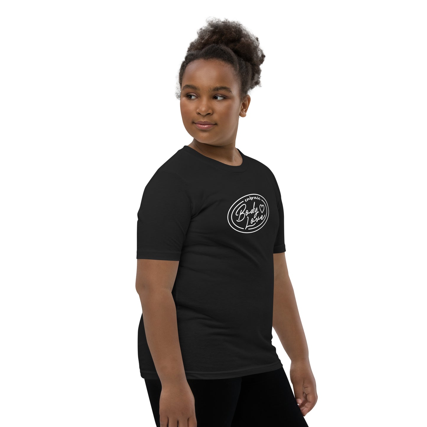 Embrace Body Love Logo- Genderless Youth Short Sleeve T-Shirt (white logo)