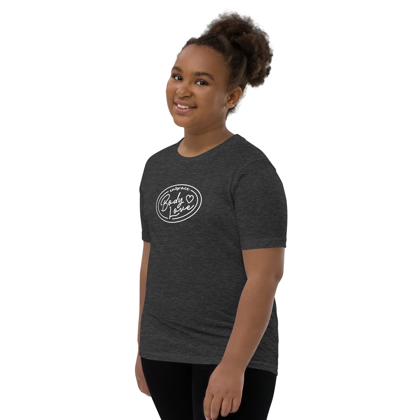 Embrace Body Love Logo- Genderless Youth Short Sleeve T-Shirt (white logo)