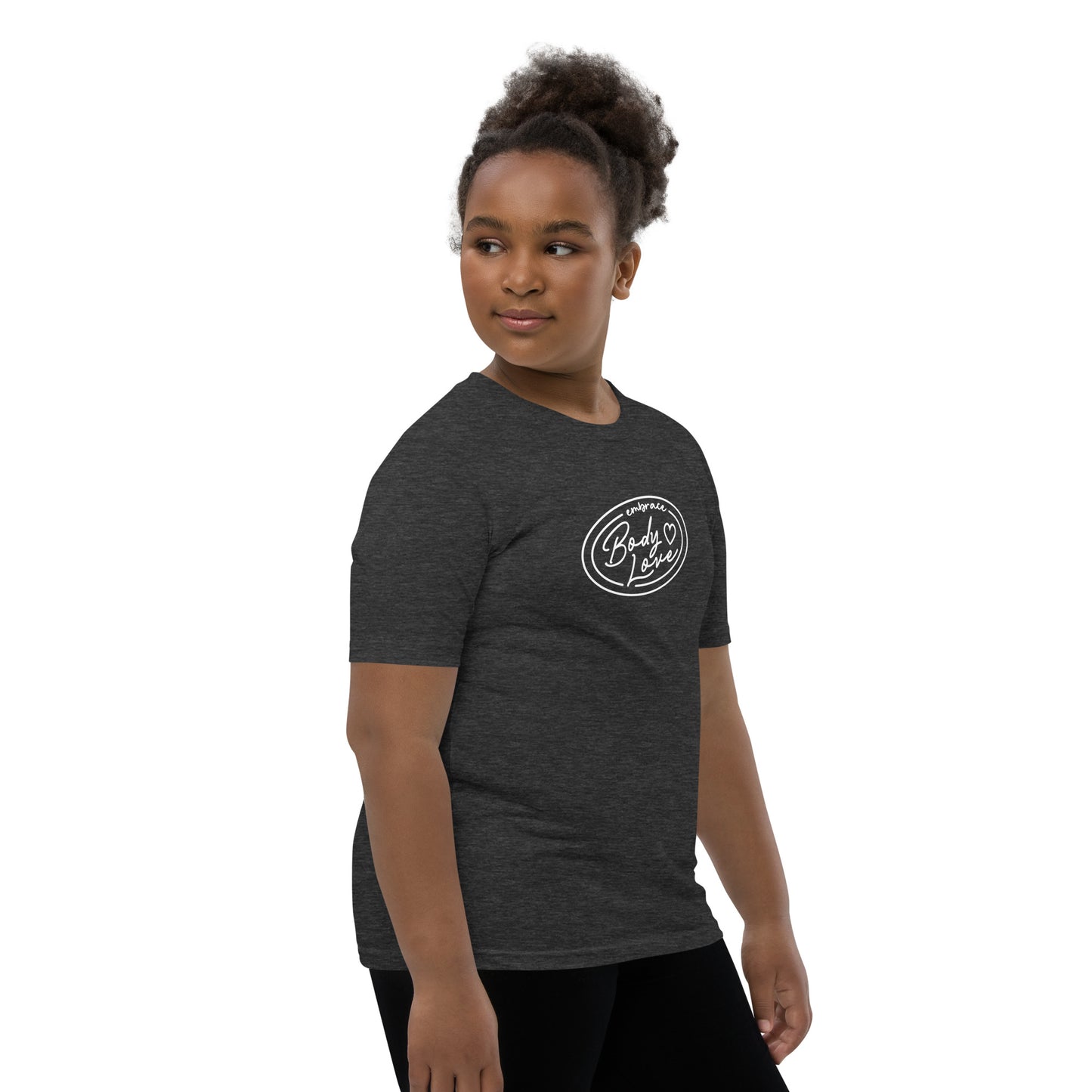 Embrace Body Love Logo- Genderless Youth Short Sleeve T-Shirt (white logo)