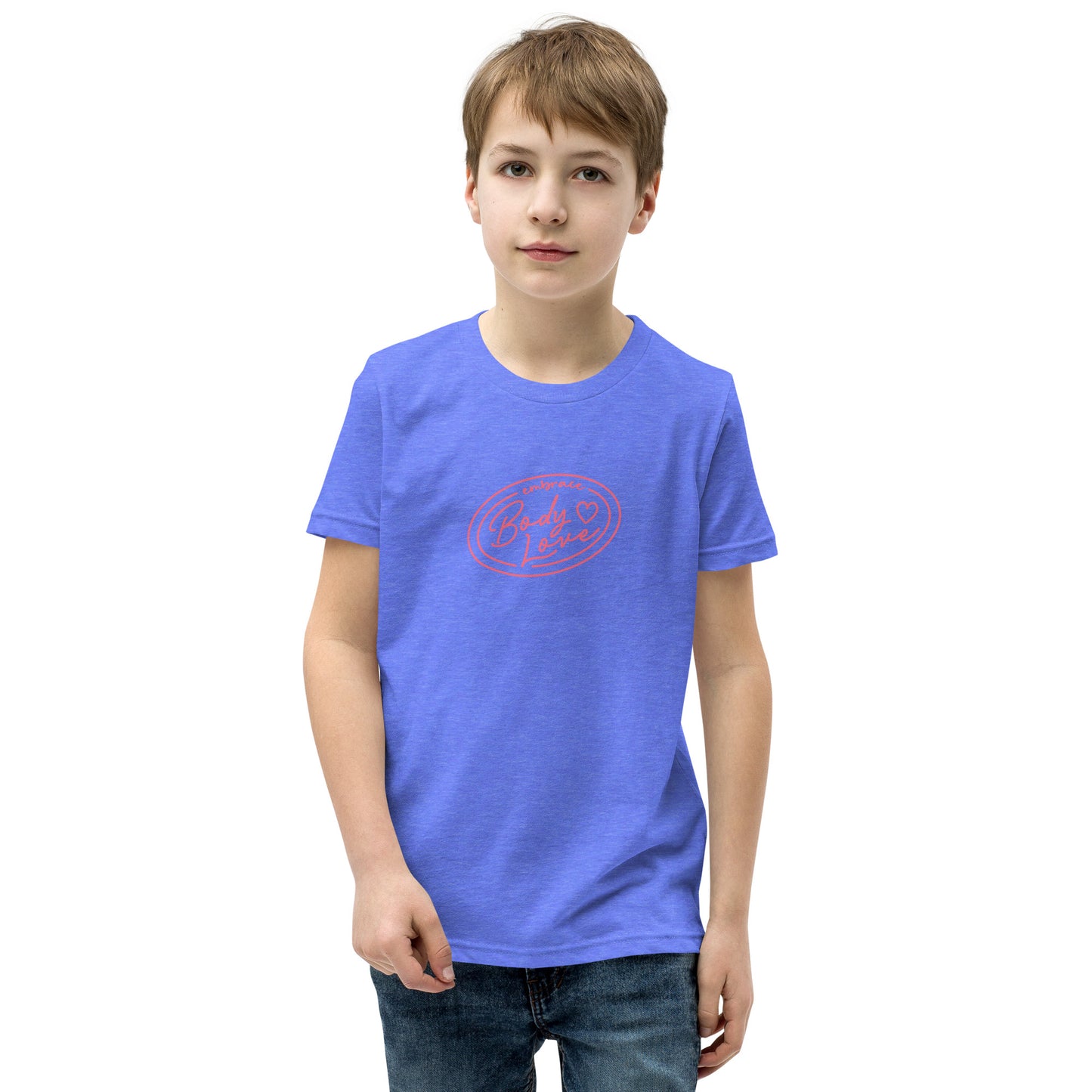 Embrace Body Love Logo- Genderless Youth Short Sleeve T-Shirt (pink logo)