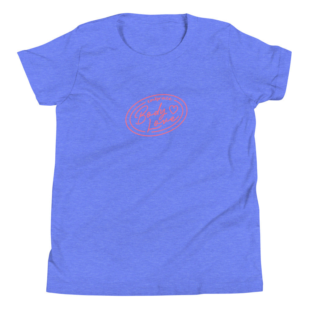 Embrace Body Love Logo- Genderless Youth Short Sleeve T-Shirt (pink logo)