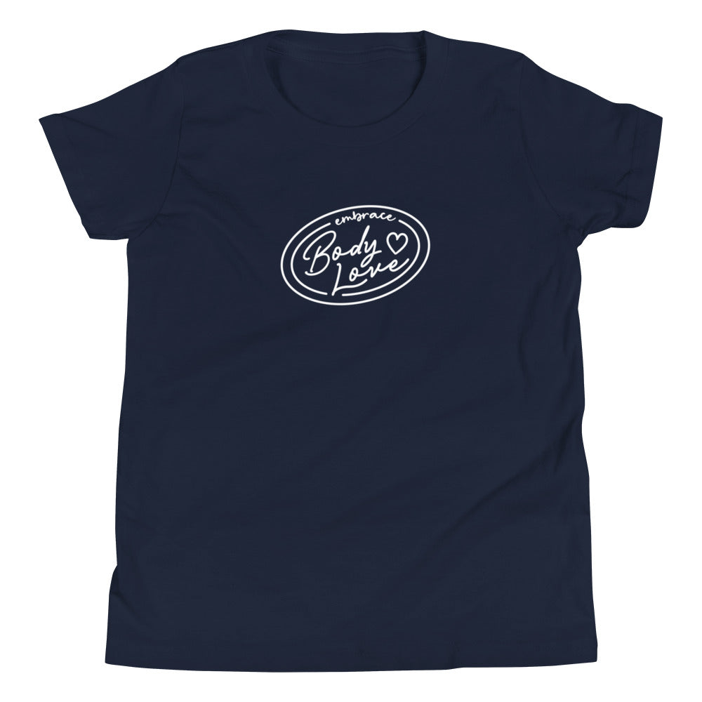 Embrace Body Love Logo- Genderless Youth Short Sleeve T-Shirt (white logo)