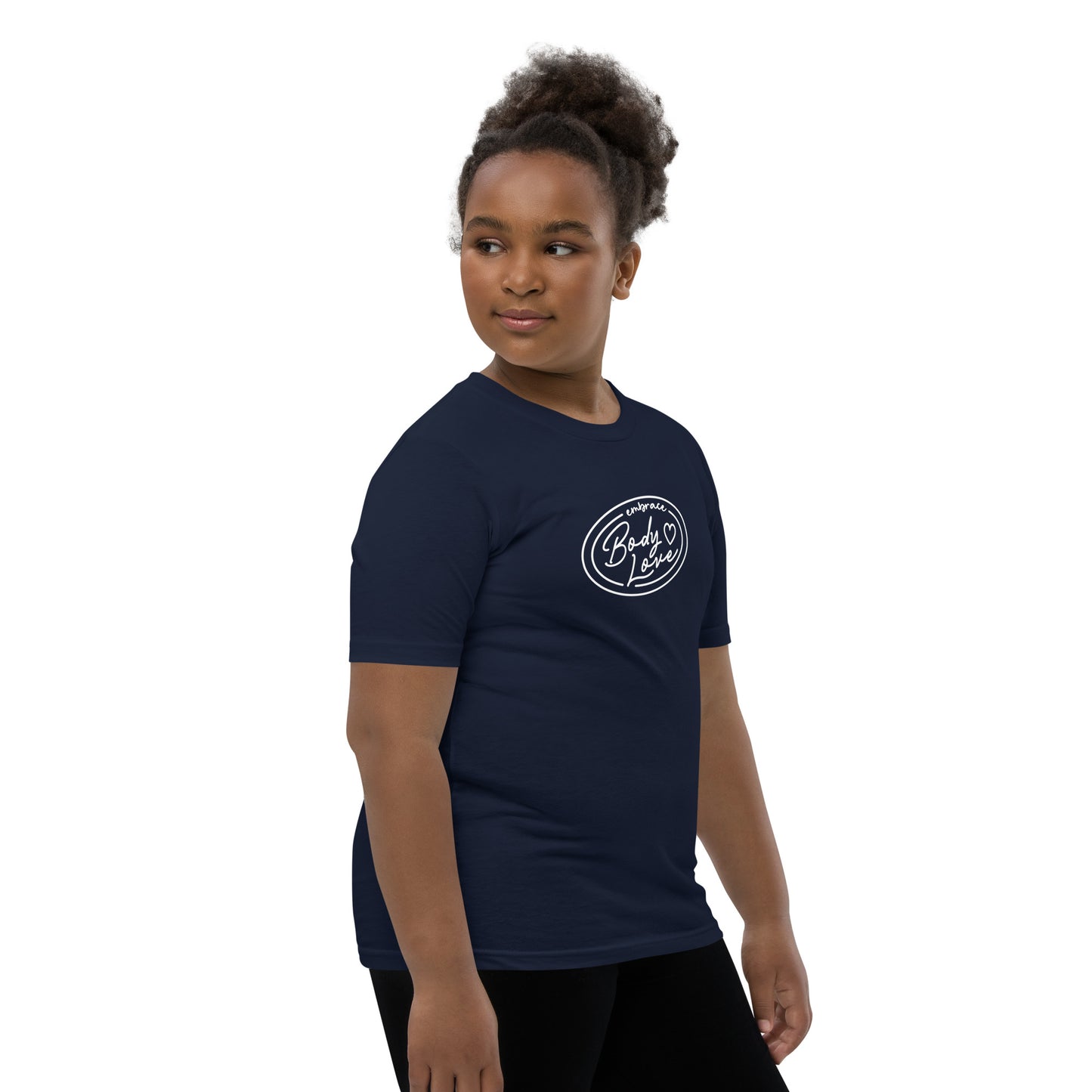 Embrace Body Love Logo- Genderless Youth Short Sleeve T-Shirt (white logo)