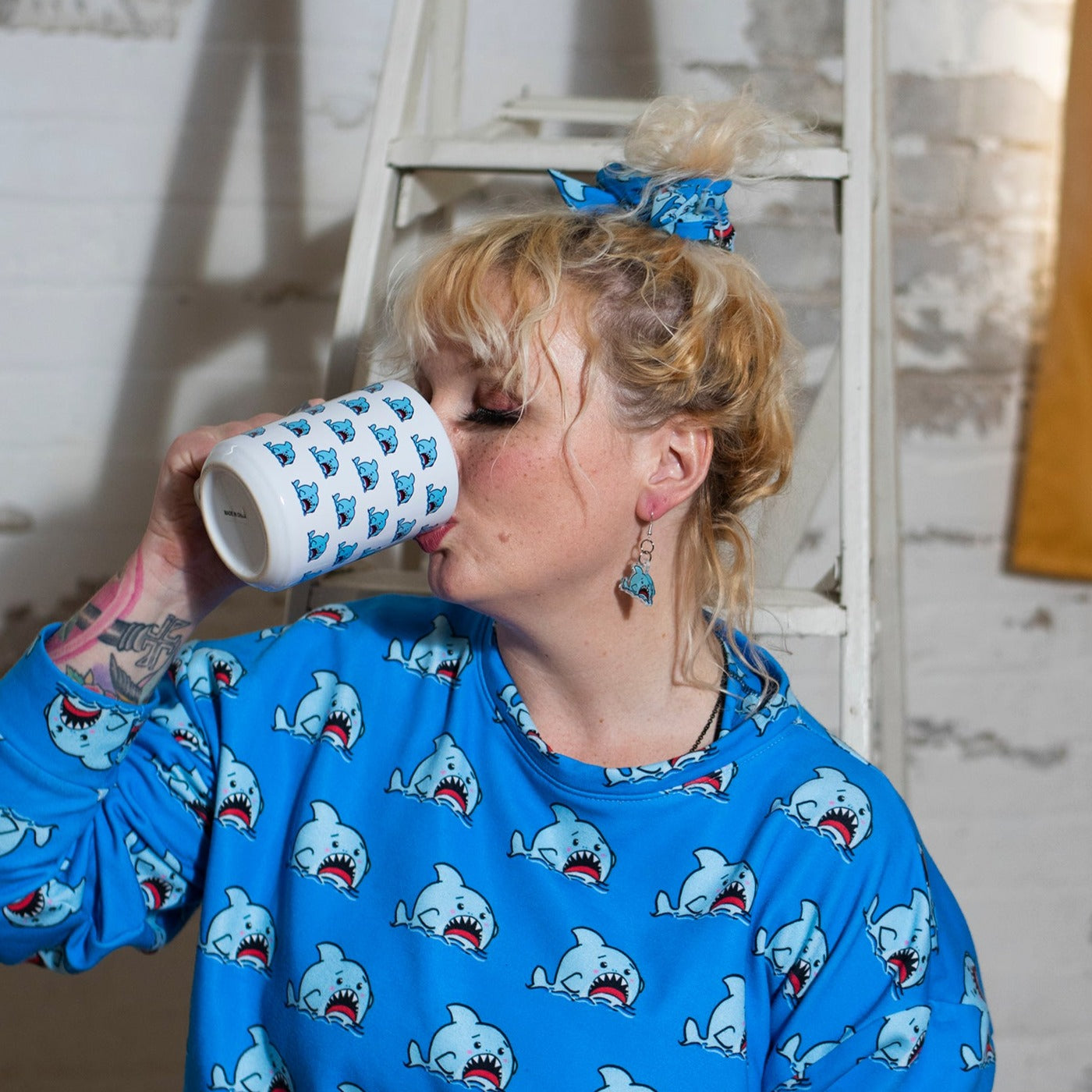 Anxious Shark- Recycled Scrunchie