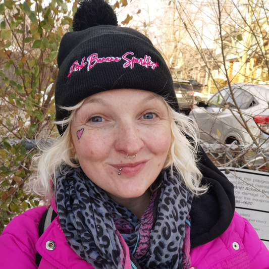 Pink Banana Sparkles- Embroidered Pom-Pom Beanie