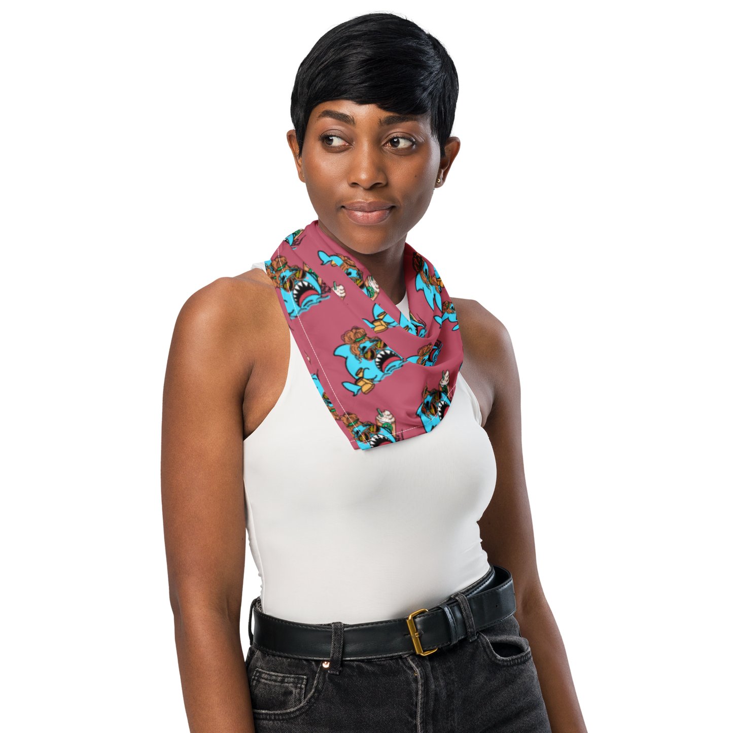 Basic Shark- All-over print bandana (pink)