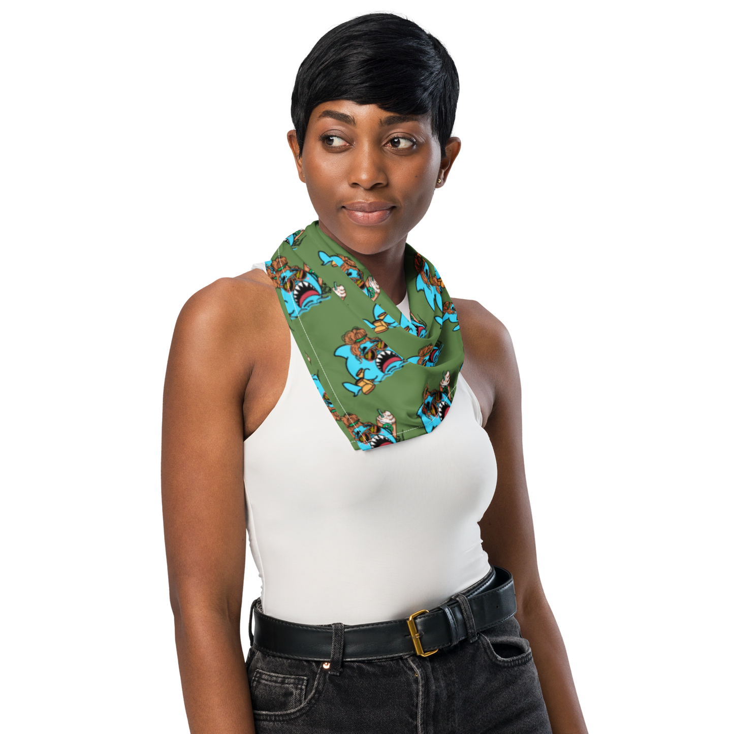 Basic Shark- All-over print bandana (olive)