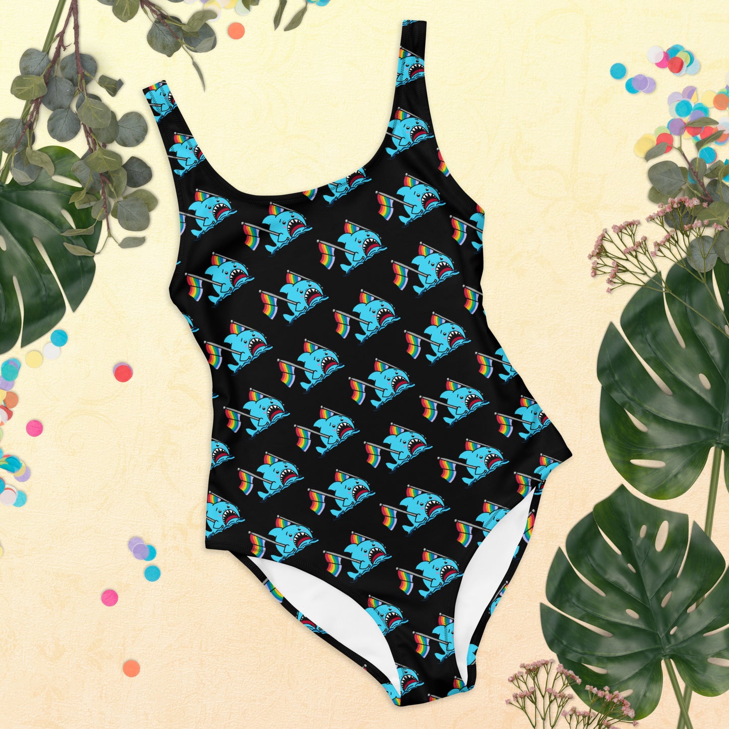 Anxious Shark Rainbow Pride Flag- One Piece Swimsuit