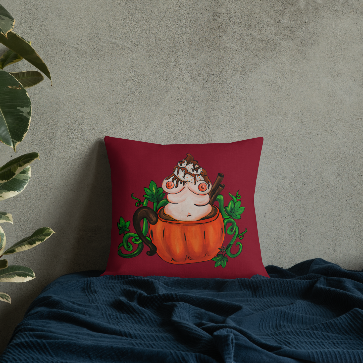 Pumpkin Spice and Everything Nice (burgundy) - Premium Pillow and Pillowcase