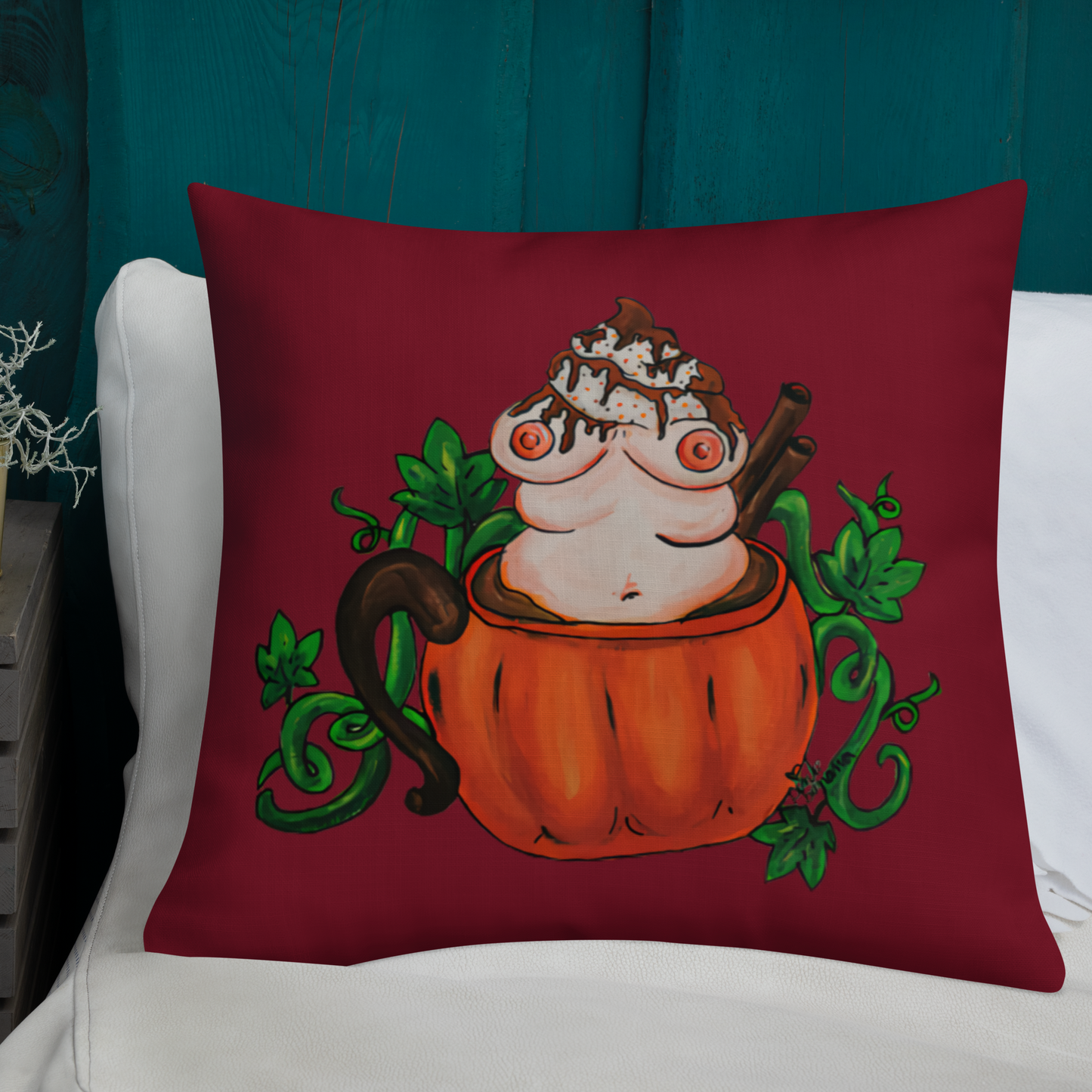 Pumpkin Spice and Everything Nice (burgundy) - Premium Pillow and Pillowcase