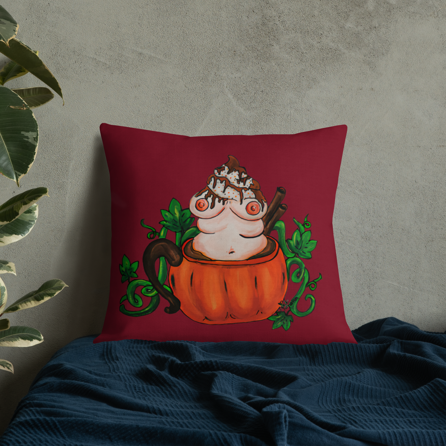 Pumpkin Spice and Everything Nice (burgundy) - Premium Pillow and Pillowcase