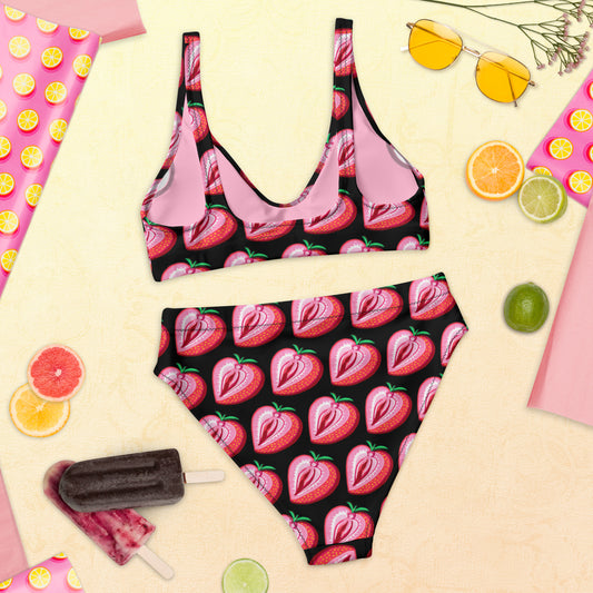 Strawberry Vulva High Waisted Bikini- black