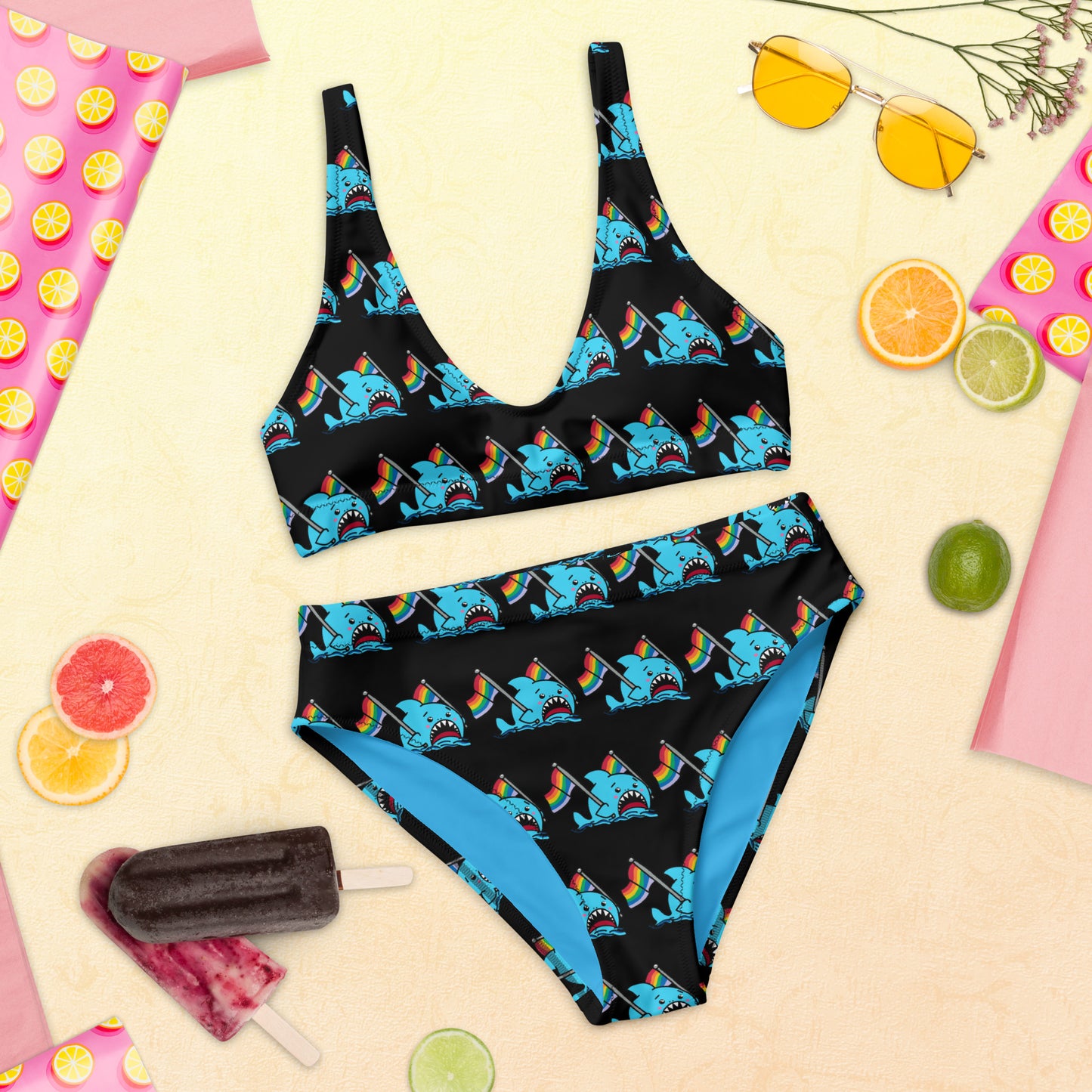 Anxious Shark Rainbow Pride Flag- High-Waisted Bikini