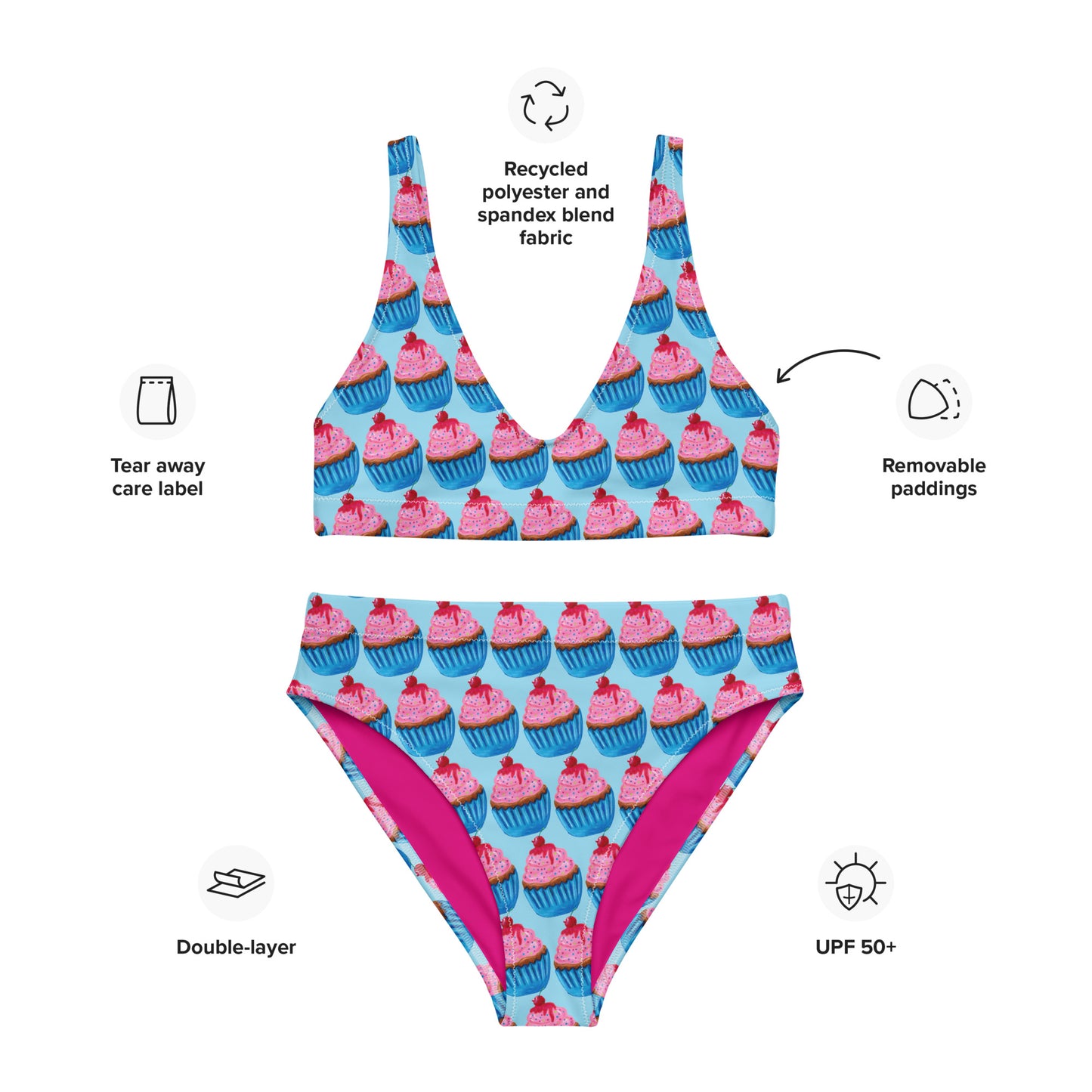 "Sweet Cupcake" (with nipple cherry) High-Waisted Bikini