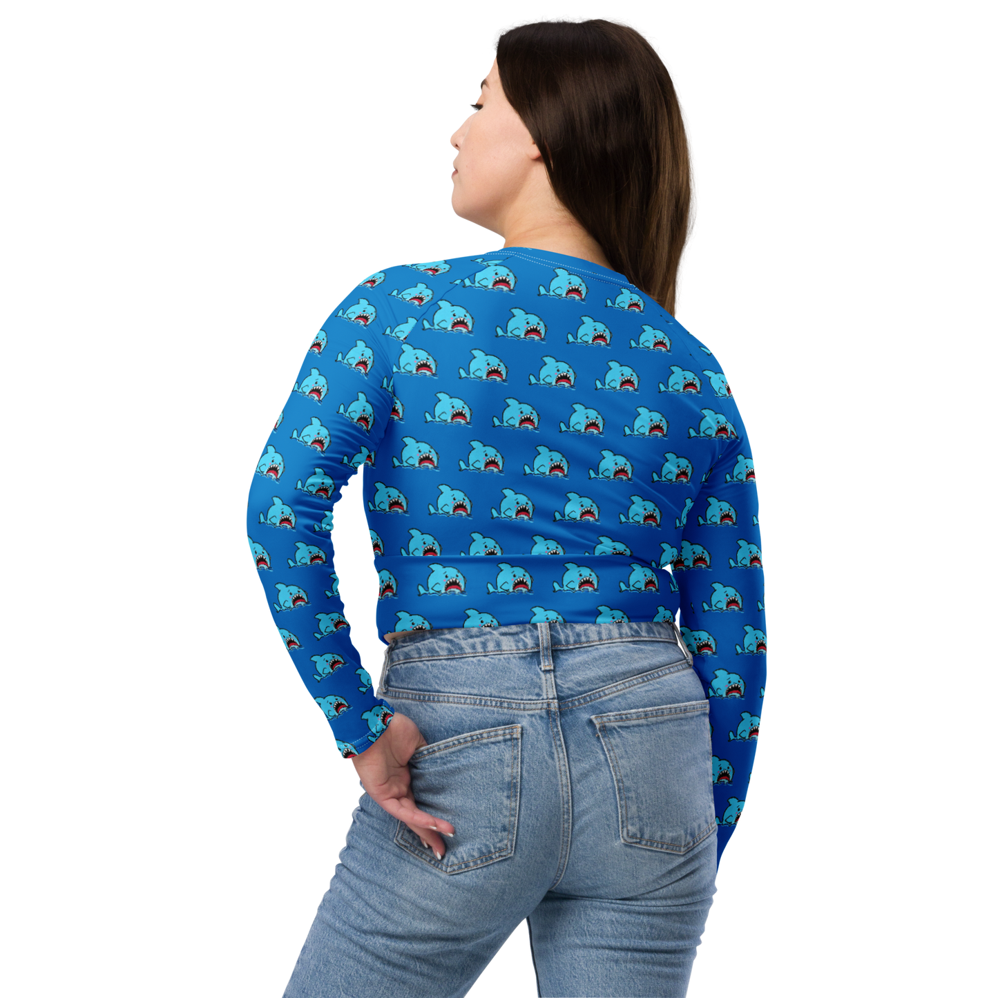 Anxious Shark- Recycled long-sleeve crop top