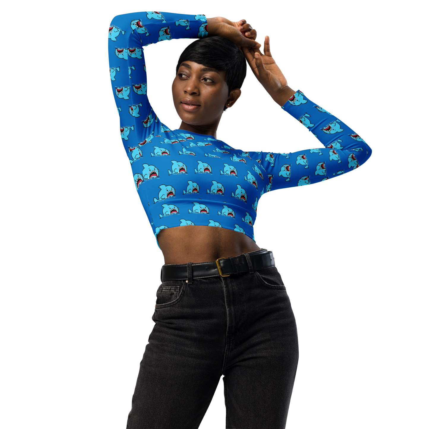 Anxious Shark- Recycled long-sleeve crop top