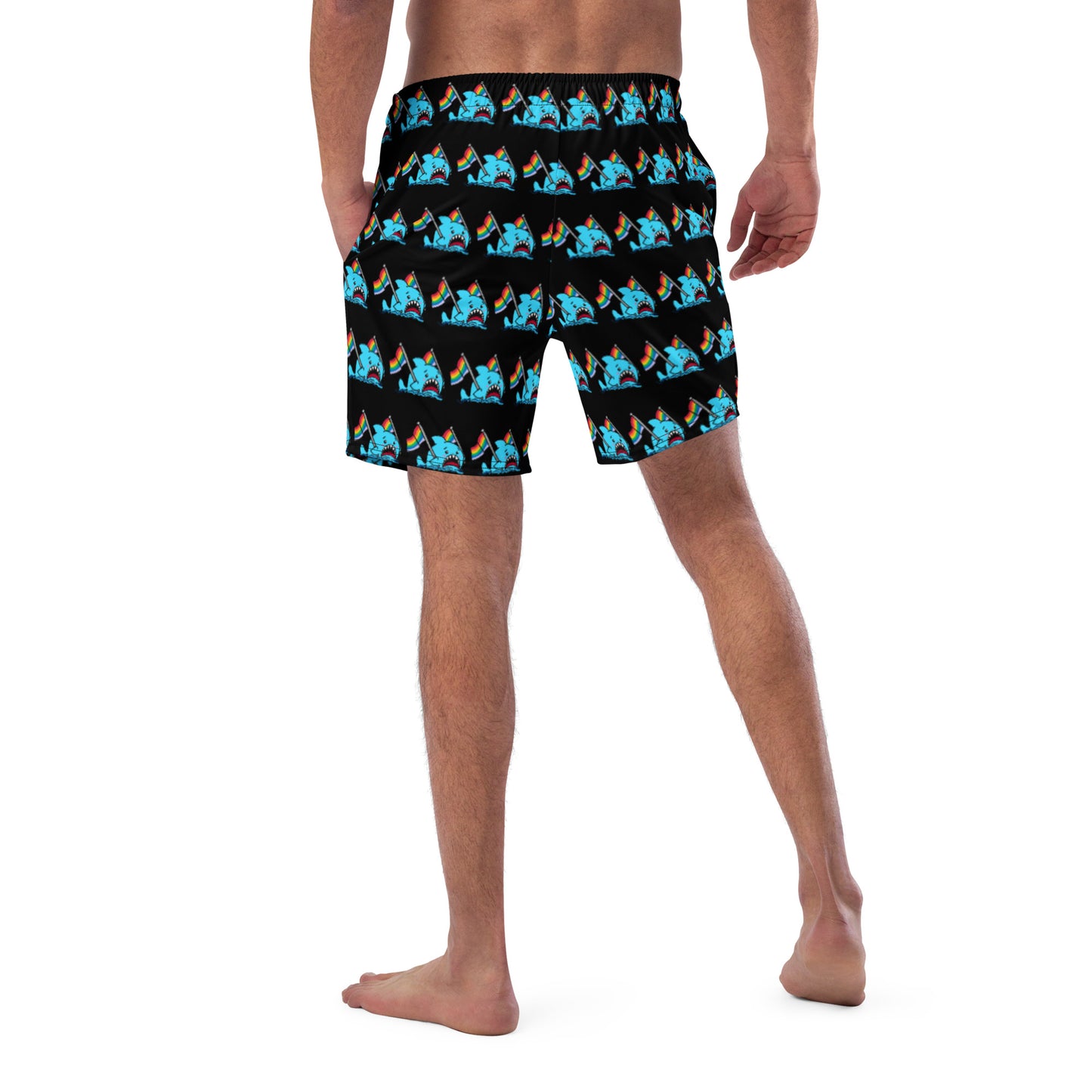 Anxious Shark Rainbow Pride Flag- Swim Trunks